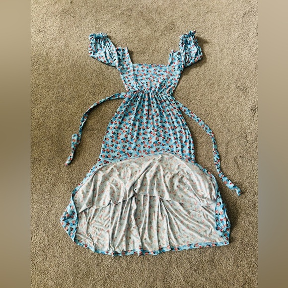 Maxi Dress S Boho Floral Flared summer stretchy fabric elastic waist sundress - Picture 4 of 10